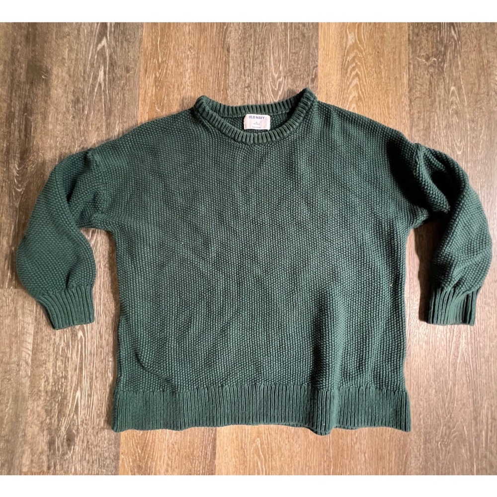 Old Navy Sweater Womens XL Green Shaker Stitch Tunic Crew‎ Neck Long Sleeve